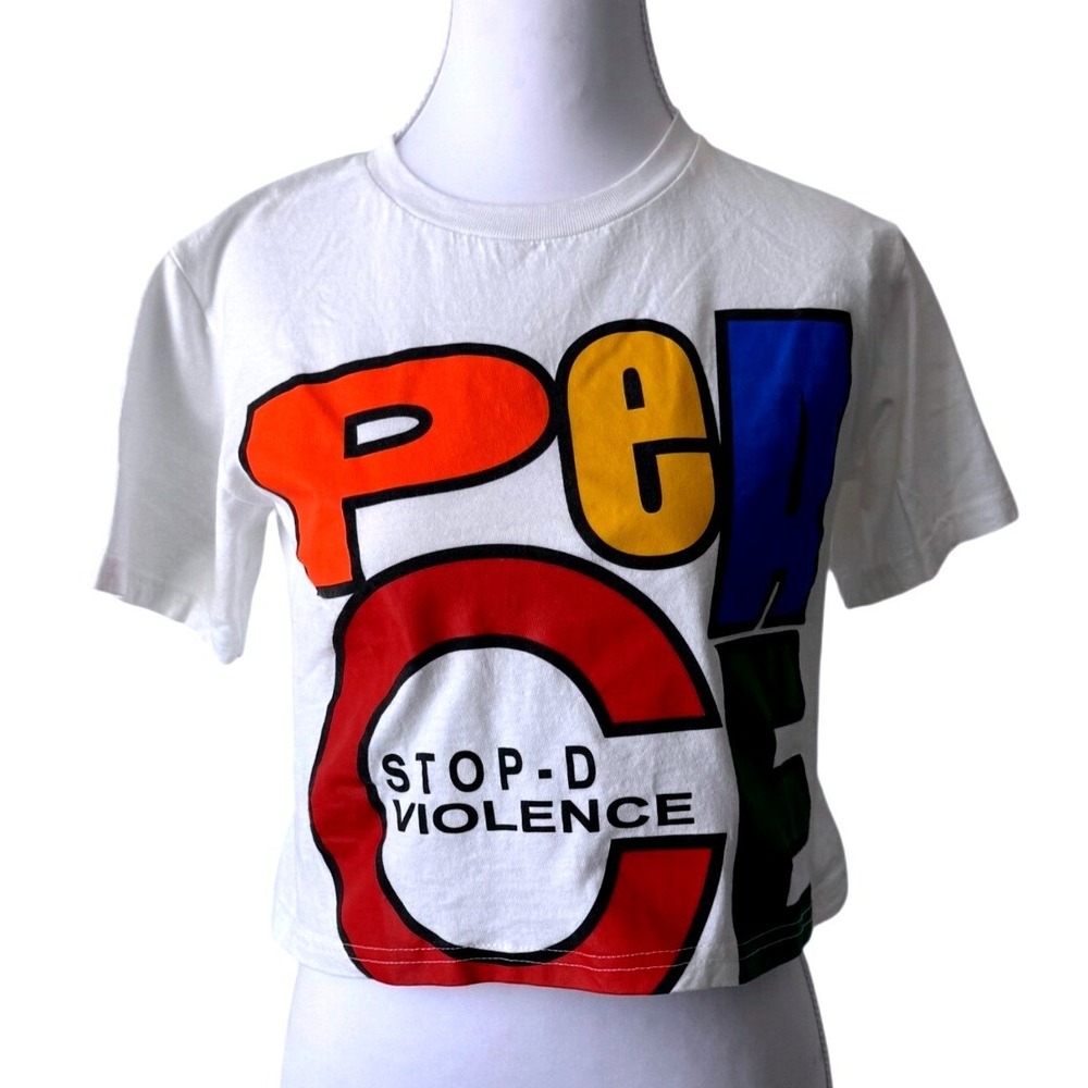 Cross Colours Crop Graphic Tee  T-Shirt Peace Stop-D Violence‎ XS
